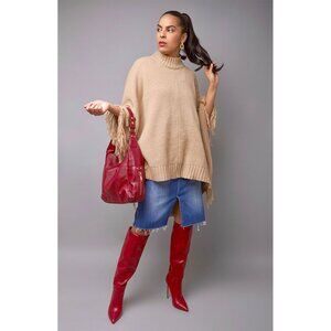 Taupe Stylish Draped Cape Poncho Cloak